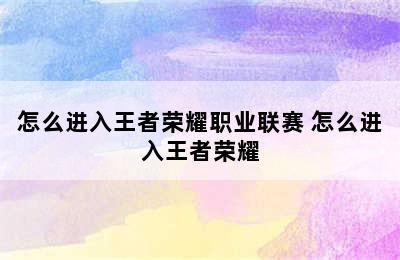 怎么进入王者荣耀职业联赛 怎么进入王者荣耀